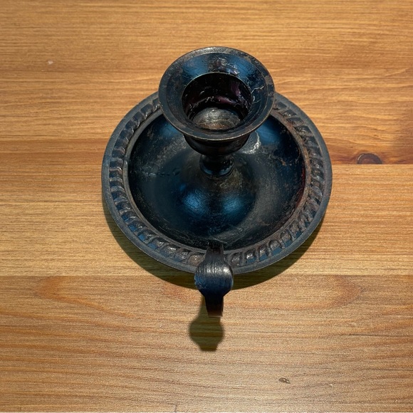 Antique Primitive French Cast Metal Handheld Taper Candle Holder Brown Vintage - Picture 4 of 16